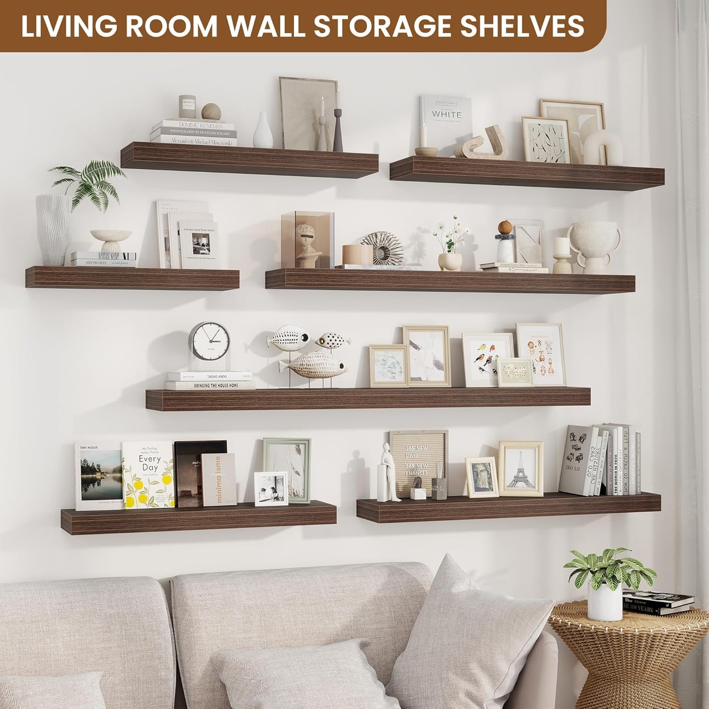 fuqing Floating Shelves for Wall, Bathroom Shelf Wall Mounted for Storage, Shelves with Invisible Bracket for Bedroom, Kitchen, Living Room, Farmhouse Small Book Shelf, 48 Inch Set of 2, Walnut
