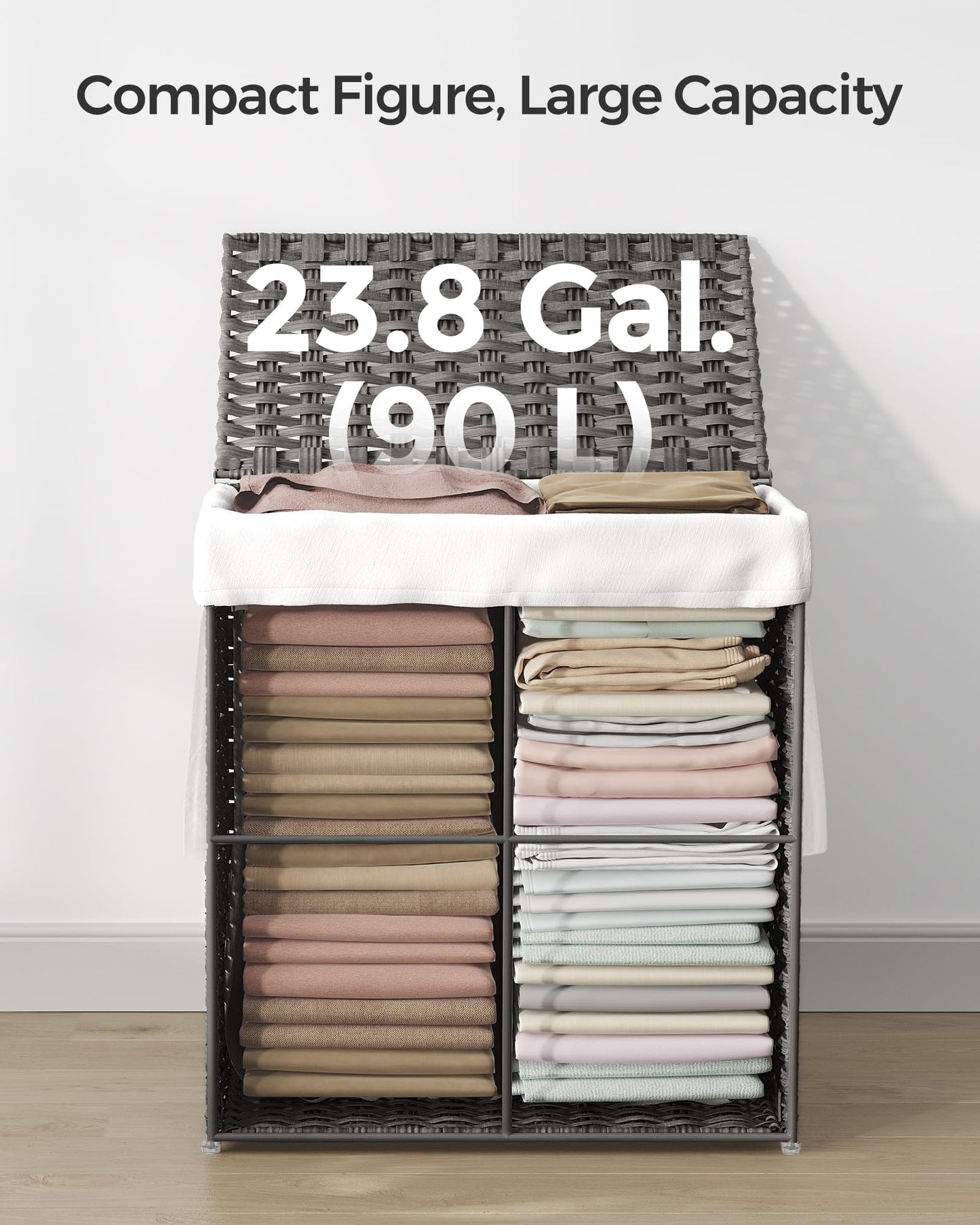 SONGMICS Laundry Hamper with Lid, 23.8 Gallon (90 L) Synthetic Rattan Clothes Laundry Basket with
