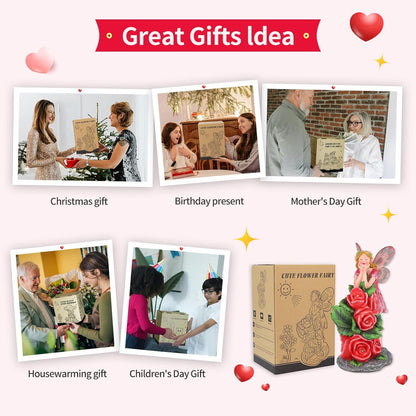 Solar Garden Outdoor Statues Cute Flower Fairy with 7 LED Solar Figurine for Lawn,Patio, Balcony, Yard Unique Housewarming Gift, for Woman, Mom, Grandma