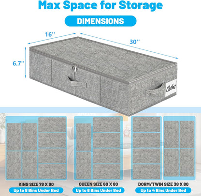 Under Bed Storage Container Bin 3 Pack, Low Profile Foldable Underbed Clothes Storage Organizer W/ Ultra Thick Fabric and Sturdy Bottom/Sides, Dual Zipper Storage Box for Dorm and Home 30x16x6.7"
