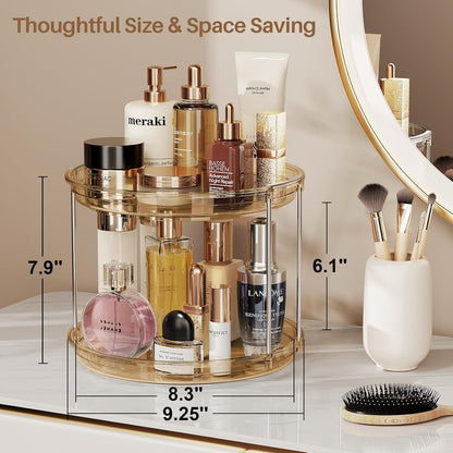 LAMU 2 Pack 2 Tier Lazy Susan Turntable Organizer 9.25'' Rotating Spice Rack Organization for Cabinet, Kitchen, Pantry, Countertop, Bathroom, Vanity, Medicine Cabinet Organizer, Amber