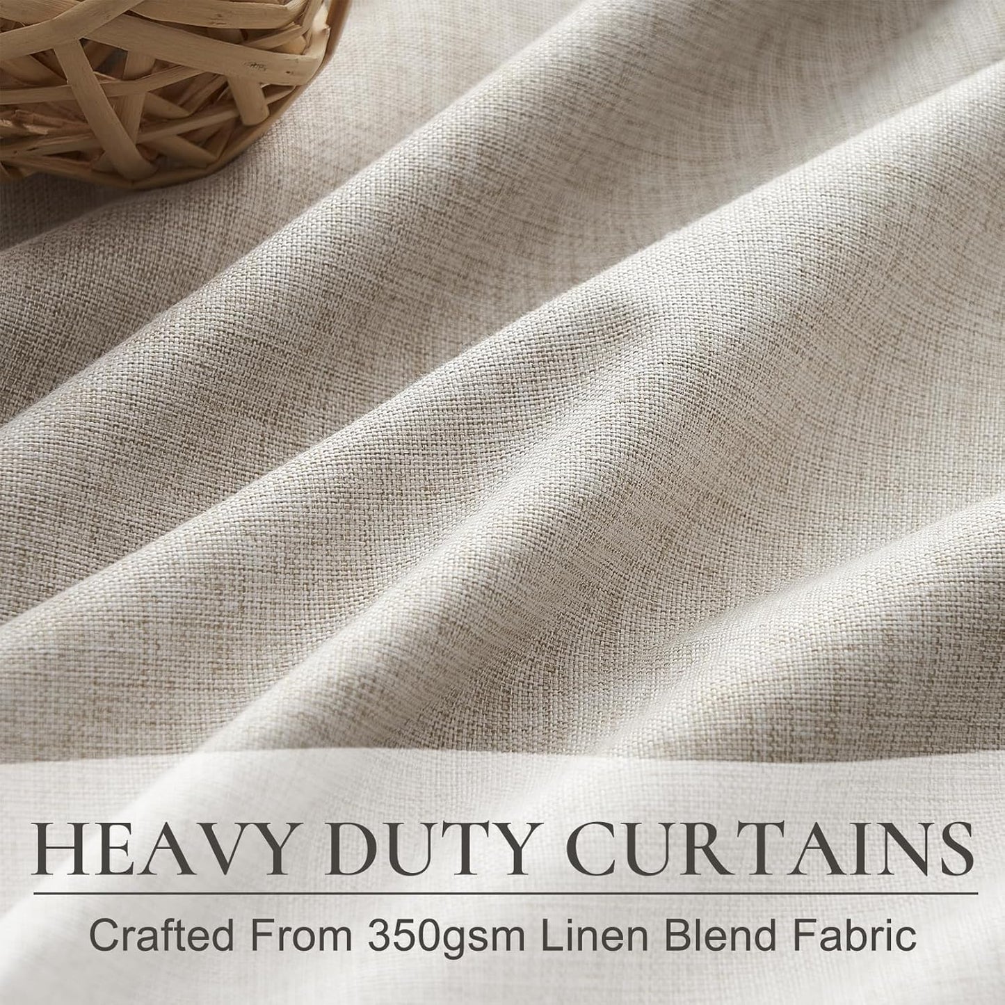 Curtains 70 Inch Length Wide Pinch Pleated Blackout for Sliding Glass Door, Farmhouse Natural Linen Thick Thermal for Summer Heat/Sound Noise Reducing Heavy Large Window Drapes (70"Wx120"Lx2Panels)