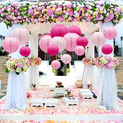 ADLKGG Pink Paper Lanterns Decorative, Hanging Round Paper Lanterns Indoor Outdoor for Graduation Wedding Birthday Baby Showers Decorations, 21pcs