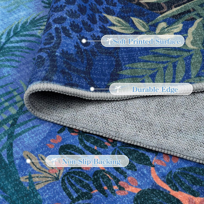 LIVEBOX Washable Jungle Animal Print Rugs 9x12 Blue Rugs for Living Room, Stain Resistant Soft Kids Area Rugs for Bedroom, Non-Skid Modern Dining Room Rug Floor Carpet for Playroom Kids Nursery