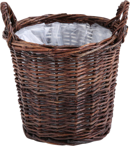 Handwoven Red Willow Planter Basket with Waterproof Liner – Natural Brown Decorative Flower Pot Holder for Indoor Use - Small Size (Inner Top Ø 7", Inner Height 5.9")