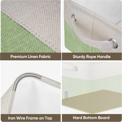BALEINE 1 Pack Fabric Storage Bins for Shelves, Linen Storage Baskets for Organizing, Decorative Closet Bins for Clothes, Home (Green, 15''x11''x9.5'')