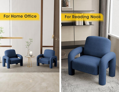 Modern Sherpa Accent Chair, Teddy Upholstered Arm Single Sofa, Cozy Fluffy Reading Chair for Living Room, Bedrooms, Corner (Navy Blue)