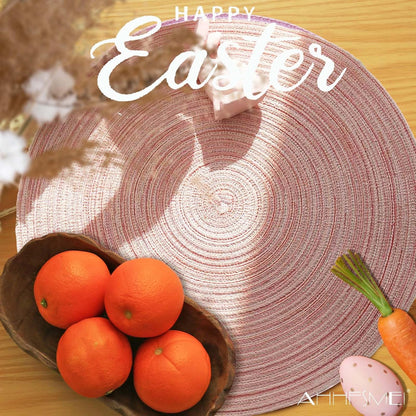 AHHFSMEI Round Braided Placemats Set of 6 Round Table Mats for Dining Tables Natural Woven Heat Resistant Place mats 15 Inch (Pink, 6)