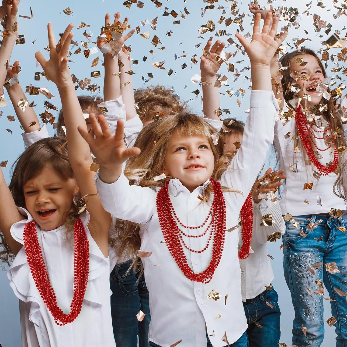 50PCS Bead Necklace, Red Christmas Bead Stuff Party Favors, 33" Necklaces Festival Parade Throw Accessories for Wedding Birthday Valentines Mardi Gras Christmas Celebrations Decorations