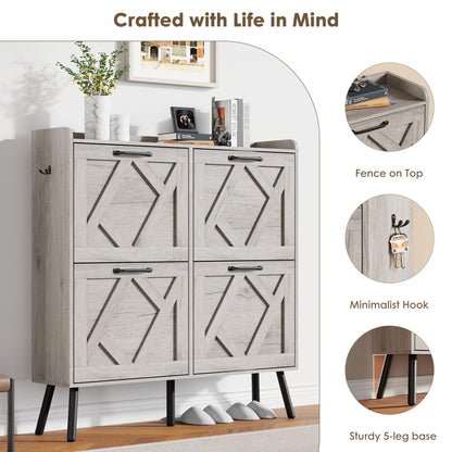 Nicetree Shoe Cabinet with 4 Flip Drawers, Freestanding Shoe Organizer Cabinet, Farmhouse Narrow