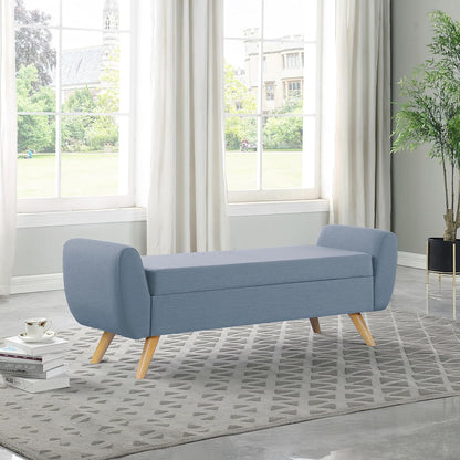 HomePop Modern Storage Bench with Wood Legs |Homepop Home Décor|Bench with Storage for Living Room & Bedroom - French Blue Woven