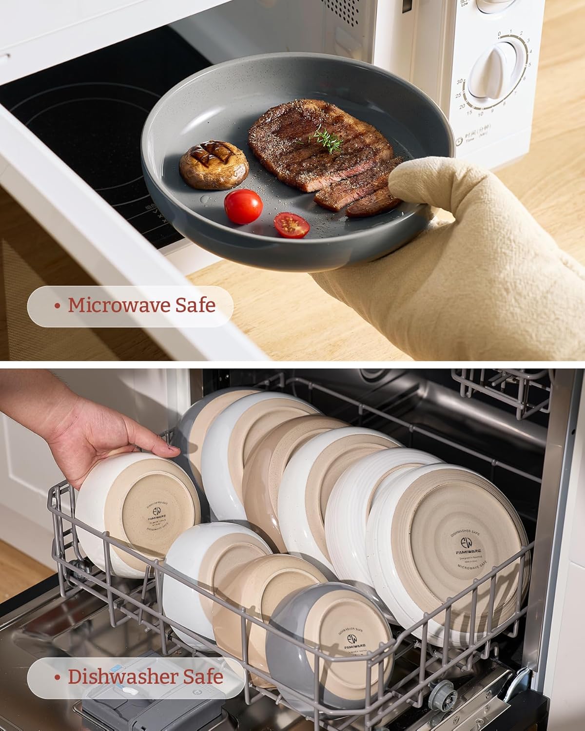 famiware Milkyway 33 oz Bowl Set, Pasta Bowls Set of 6, Salad Bowls Perfect for Your Friend for Housewarming, Thanksgiving, Christmas, Dark Gray