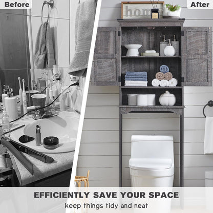 Over The Toilet Storage Cabinet, Farmhouse Bathroom Cabinet with Adjustable Shelf & Barn Door, 67" Tall Over The Toilet Shelf, Grey Wash