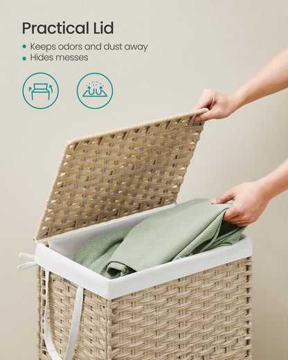 SONGMICS Laundry Hamper with Lid, 23.8 Gallon (90L) Synthetic Rattan Clothes Laundry Basket with