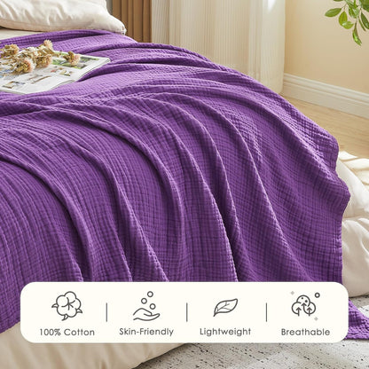 EMME Cotton Muslin Large Throw Blanket Couch Breathable Gauze Blanket Soft Lightweight Bed Blankets Adults (Purple, 50"x70")