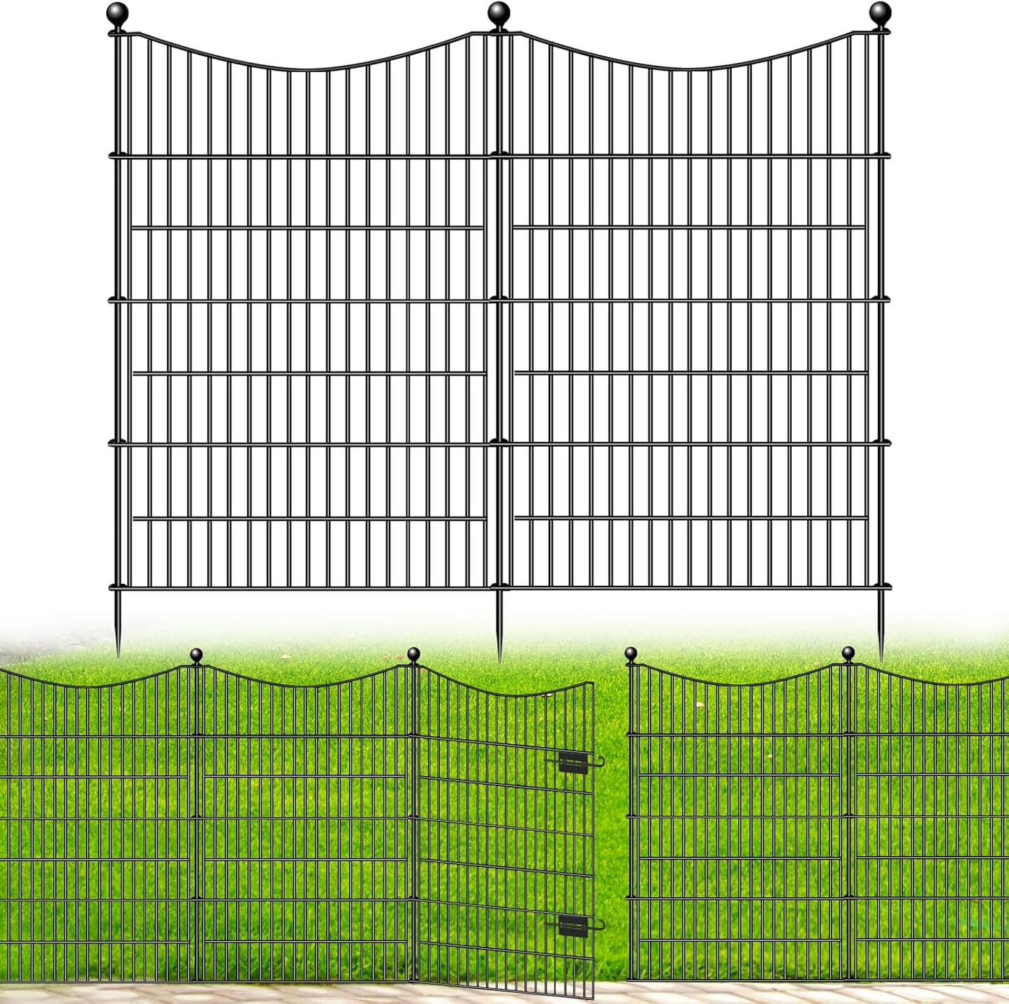 4 Panels Decorative Garden Fence with Gate, 48 in(H) X 10.5 ft(L) No Dig Dog Fence Animal Barrier Outdoor for Yard, Rustproof Metal Garden Edging and Borders, Temporary Fencing Stakes