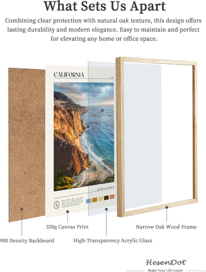 HesenDot Natural OAK Wood Coastal California Refers Framed Wall Art,12x16in Natural Seascape Canvas Wall Print,Classic Urban Landmark Wall Decor for Living Room,Bedroom,Office Gallery Gifts Set of 1