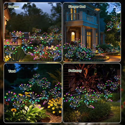 Kwaiffeo 4 Pack Solar-Powered Firework Fairy Lights, Solar Light Outdoor Waterproof Christmas & Garden Decor for Pathway/Patio/Yard - Gardening Gifts for Women (Multicolor)