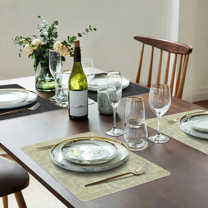 Faux Leather Dual Sided Placemats Set of 4, Square Non-Slip Heat Resistant Placemats with Coaster, Reversible wipeable Waterproof Table Mats for Kitchen, Dining, Outdoor (4, Black Light Green)