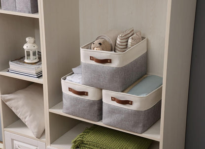DECOMOMO Storage Bins Fabric Storage Baskets for Shelves, Linen Closet Organization Toys Nursery (Grey and White, Large - 1 Pack)