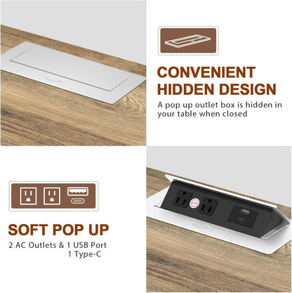 HIFYOBRO End Table with Flip Top Charging Station and 2 Drawers, Type-C & USB Port & Power outlets, Wooden Storage Cabinet, Large Side Table with Storage for Living Room and Bedroom (White)