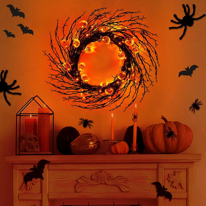 7 Ft 63 LED Halloween Decorations Willow Vine Twig Garland with 8 Modes Timer 21 Pumpkin Orange Lights, Halloween Garland with Waterproof Battery Operated for Indoor Wall Fireplace Decorations