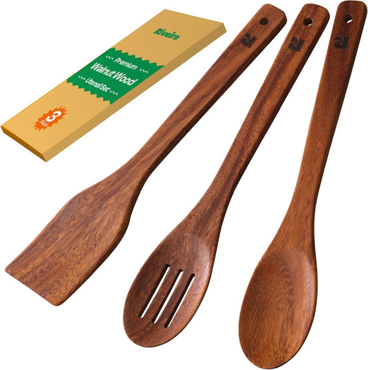 Riveira Walnut Wooden Spoons for Cooking Set of 3 – Natural Walnut Wooden Cooking Utensils