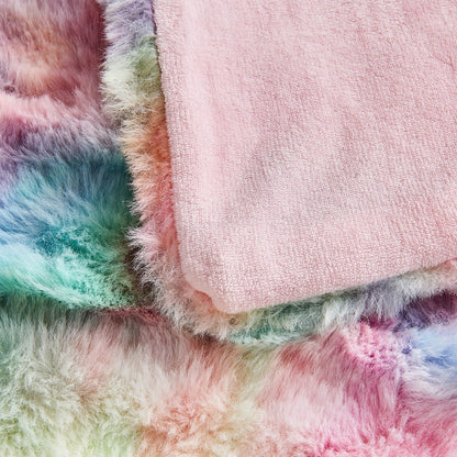 Lotus Karen Faux Fur Blanket Rainbow Twin Size - Big Bubble Rabbit Fluff Blanket for Couch, Small Fluffy Fuzzy Cozy Blanket, Thick Furry Plush Shaggy Blankets, 60x80 Inches