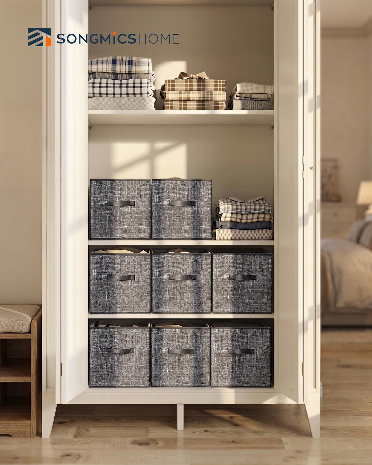 SONGMICS HOME Foldable Storage Cubes Set of 8, Fabric Shelf Organizer Bins with Handles, Closet