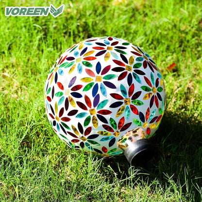 VOREEN Mosaic Glass Gazing Ball Outdoor Gazing Globe, Reflective Ball Yard Decoration for Homes, Patio, Lawn and Gardens, Gift for Mom Wife Friend, 10-Inch, Multi Colored Flowers Design