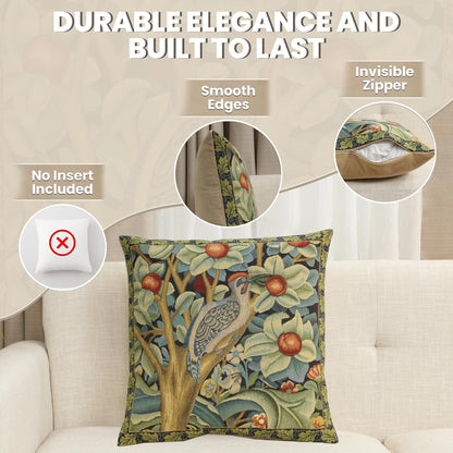 Charlotte Home Furnishings Throw Pillow Covers, Decorative Boho Pillow Covers for Couch, Living Room, Black Woodpecker Square Cushion Cases 18x18 in, European Cotton Jacquard Woven, Cozy Bedroom Decor