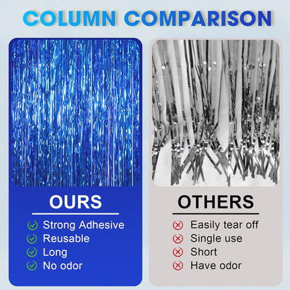 3 Pack 3.3x8.2 Feet Blue Foil Fringe Backdrop Curtains, Tinsel Streamers Birthday Party Decorations, Fringe Backdrop for Graduation, Baby Shower, Gender Reveal, Disco Party