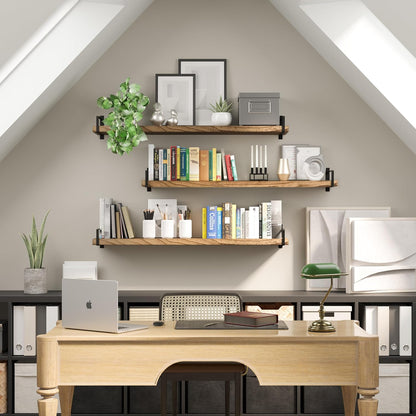 Wallniture Toledo 48 inch Floating Shelf with Heavy Duty Bookend Brackets, Wooden Shelves for Wall, 1pc, Burnt Finish