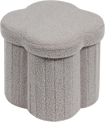 B FSOBEIIALEO Storage Ottoman Cube, Flowers Shaped Ottomans with Storage Foot Stool Footrest for Lving Room, Boucle Ottoman Seat for Dorm Room,Faux Teddy Fur, Grey 12.6"x12.6"x12.6"