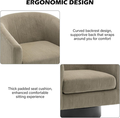 Swivel Barrel Accent Chair, Modern Round Corduroy Fabric Arm Chair for Living Room, Bedroom, Comfy Club Reading Chairs for Adults (Corduroy Camel, Set of 2)