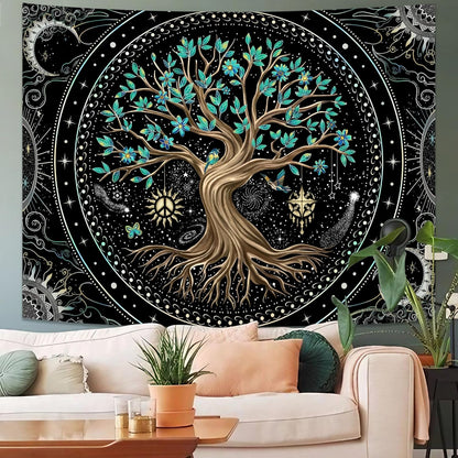 Lunerfex Tree of Life Tapastry Butterfly Moon Tapastry Flower Green Tree Tapestries Mandala Wall Hanging for Bedroom and Living Room Decor 70×90 Inches