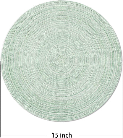 AHHFSMEI Round Braided Placemats Set of 6 Round Table Mats for Dining Tables Natural Woven Heat Resistant Place mats 15 Inch (Fog Green)
