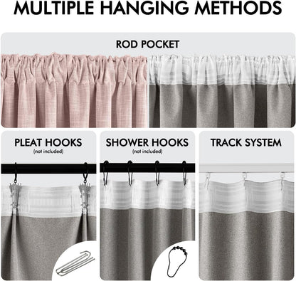 MIULEE Baby Pink 100% Blackout Linen Curtains 90 Inch 2 Panels Set Double Sided No Coating Pleated Back Tab Black Out Long Thermal Insulated Pinch Pleat Bedroom Living Room Darkening Window Drapes