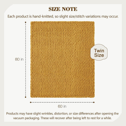 Carriediosa Chunky Knit Throw Blanket 60" X 80" Twin, 100% Hand Made Large Chenille Loop Yarn Soft Fluffy Throws for Couch Sofa Bed, Big Crochet Cozy Heavy Thick Cable Woven Blanket, Yellow