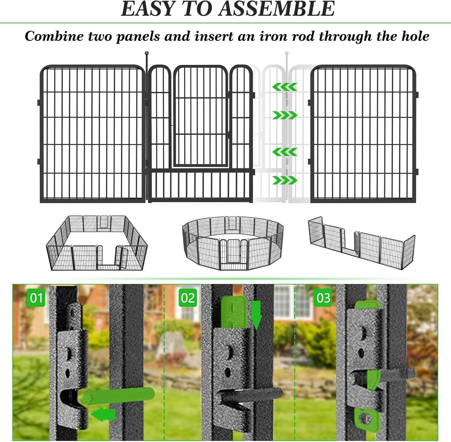 Decorative Black Metal Garden Fence, 27ft(L) 32in(H) 12 Fence Panels No Dig Fence Rustproof Animal Barrier Garden Fencing Temporary Fencing Dog Fence Outdoor