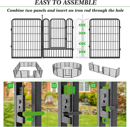 Decorative Black Metal Garden Fence, 27ft(L) 32in(H) 12 Fence Panels No Dig Fence Rustproof Animal Barrier Garden Fencing Temporary Fencing Dog Fence Outdoor
