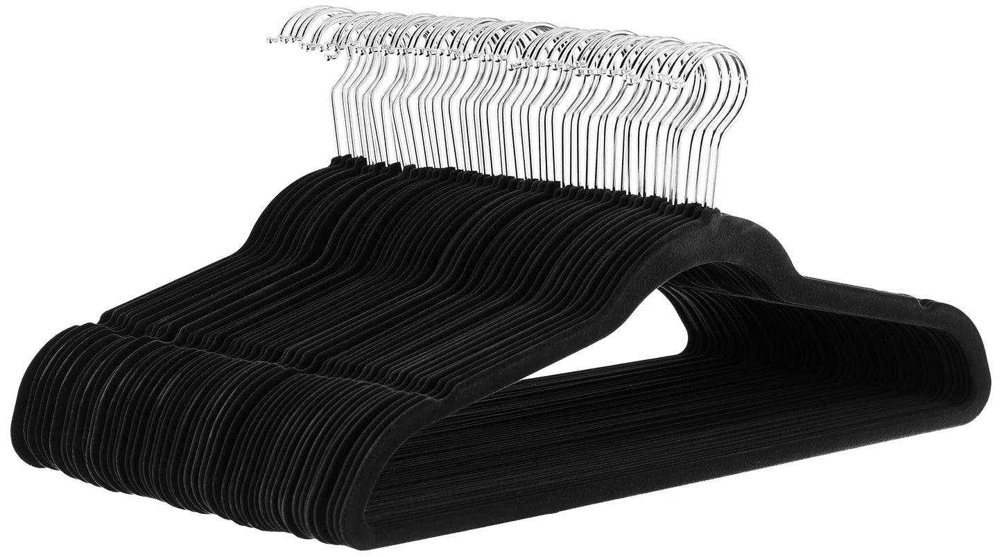 Amazon Basics Slim Velvet Non-Slip Space Saving Suit Clothes Hangers, Closet Organizer, Black