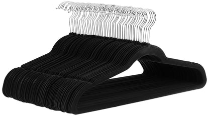 Amazon Basics Slim Velvet Non-Slip Space Saving Suit Clothes Hangers, Closet Organizer, Black