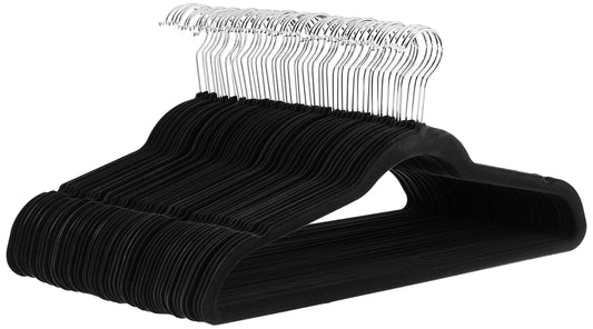 Amazon Basics Slim Velvet Non-Slip Space Saving Suit Clothes Hangers, Closet Organizer, Black
