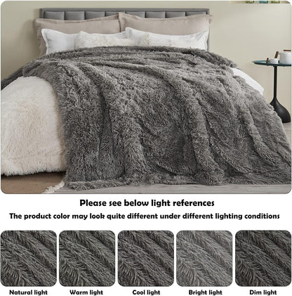 GONAAP Fuzzy Faux Fur Throw Blanket Twin Size Light Grey Super Soft Cozy Plush Fuzzy Shaggy Blanket for Couch Sofa Bed (Light Grey, Twin(60"x80"))