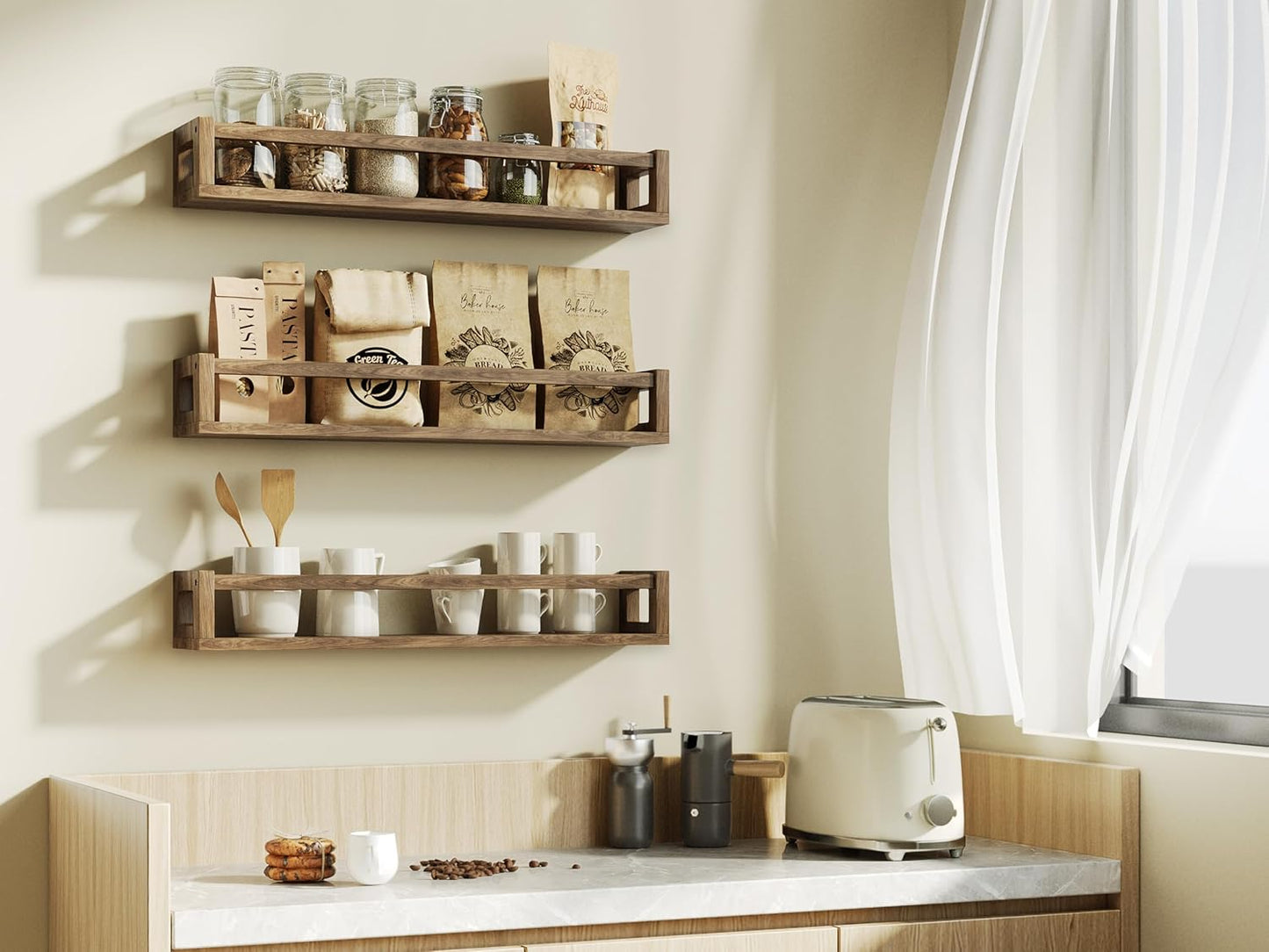 Upgraded Thick Floating Shelves - 24 Inch Multi-Use Wall-Mounted Bookshelves for Kids and Nursery, Ideal for Books, Toy, Spice Rack, Decor - Walnut Brown