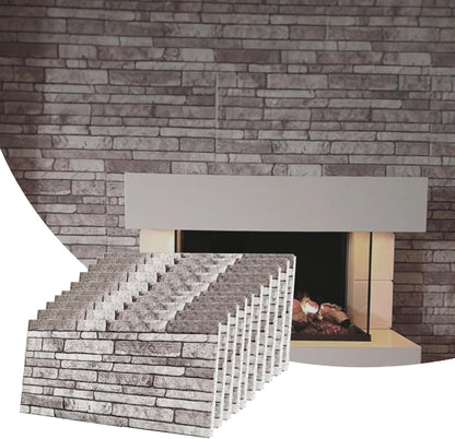 Dundee Deco 3D Wall Panels Faux Brick - Cladding, Light Brown Grey Stone Look Wall Paneling, Styrofoam Facing for Living Room, Kitchen, Bathroom, Balcony, Bedroom, Set of 10, Covers 53 sq ft