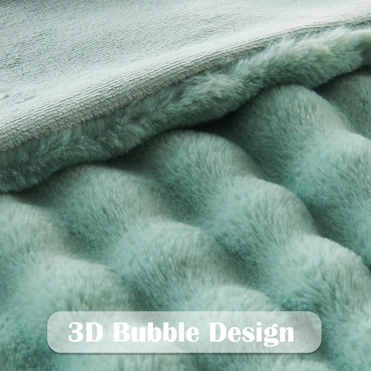 NEWCOSPLAY Faux Fur King Blanket Sage Green Bubble Blanket Thick Warm Soft for Couch Sofa Bed 550GSM (New Sage Green, King(90"x110"))
