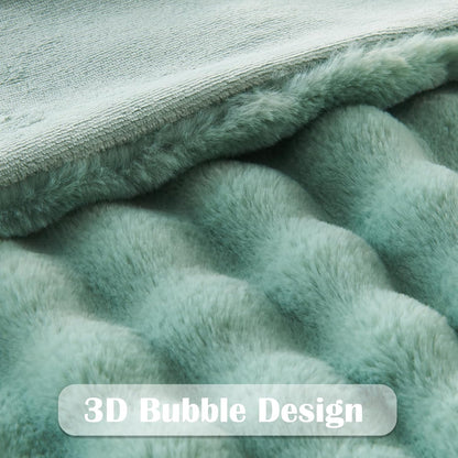 NEWCOSPLAY Faux Fur King Blanket Sage Green Bubble Blanket Thick Warm Soft for Couch Sofa Bed 550GSM (New Sage Green, King(90"x110"))