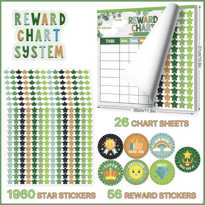 Reward Chart for Kids,Magnetic Behavior Chore Chart for Kids at Home,26 Eucalyptus Chore Charts,1960 Star Stickers,56 Reward Stickers,Incentive Chart to Develop Responsibility and Good Habits,Greenery